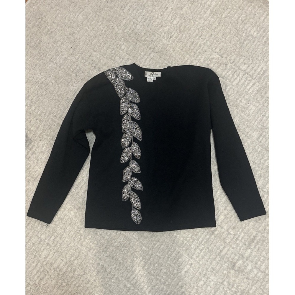 Vintage Outlander Designer Knit Sweater‎ Tunic Black Bling Cocktail Party Size S
